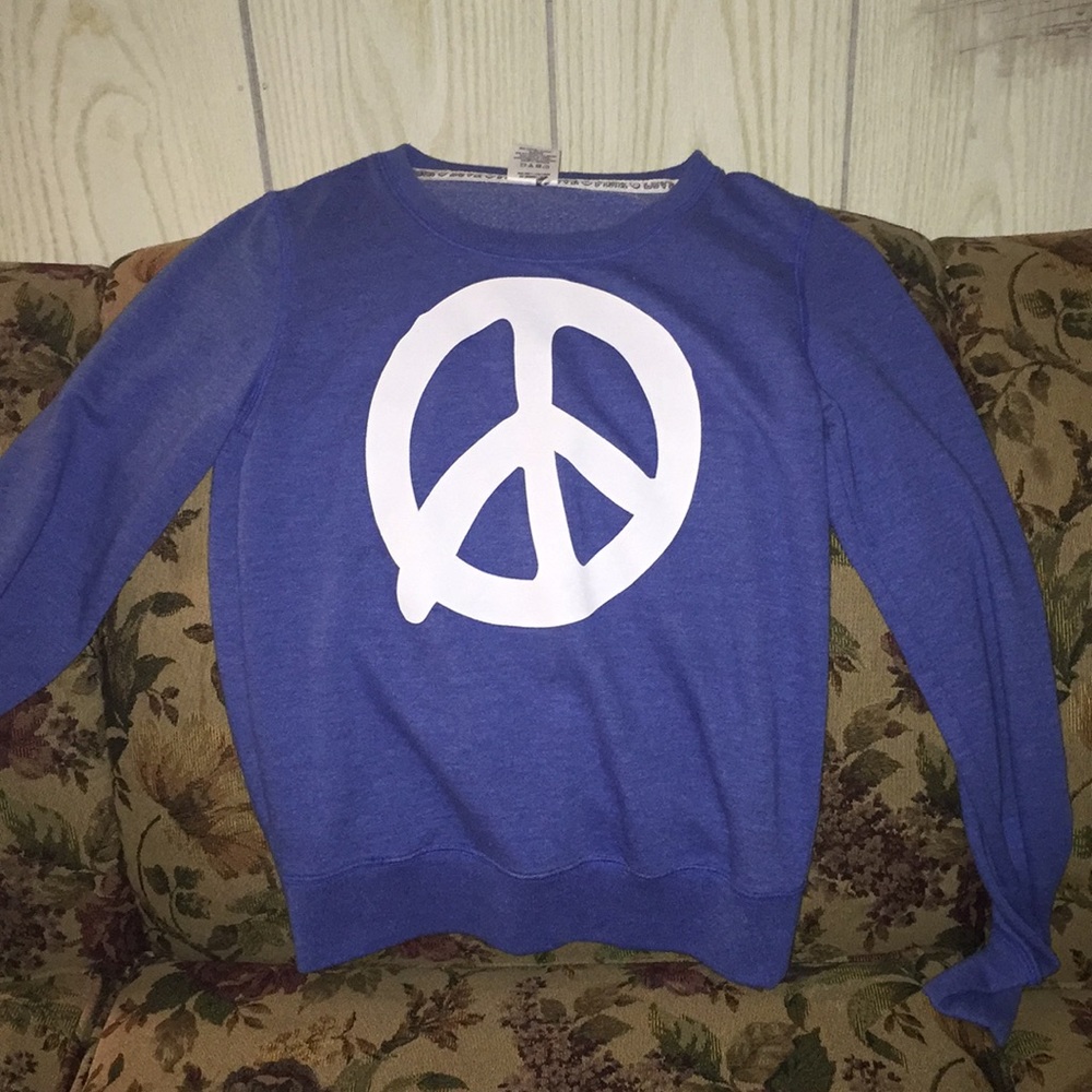 Blue Long Sleeved Peace Sign Pink Shirt